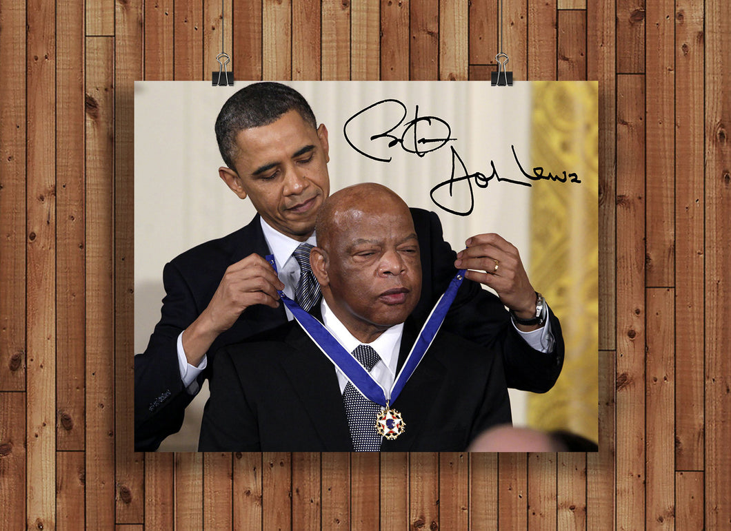 John Lewis Autographed Signed Reprint 8x10 Photo Poster Print Barack Obama Civil Rights Activist Martin Luther King Jr.